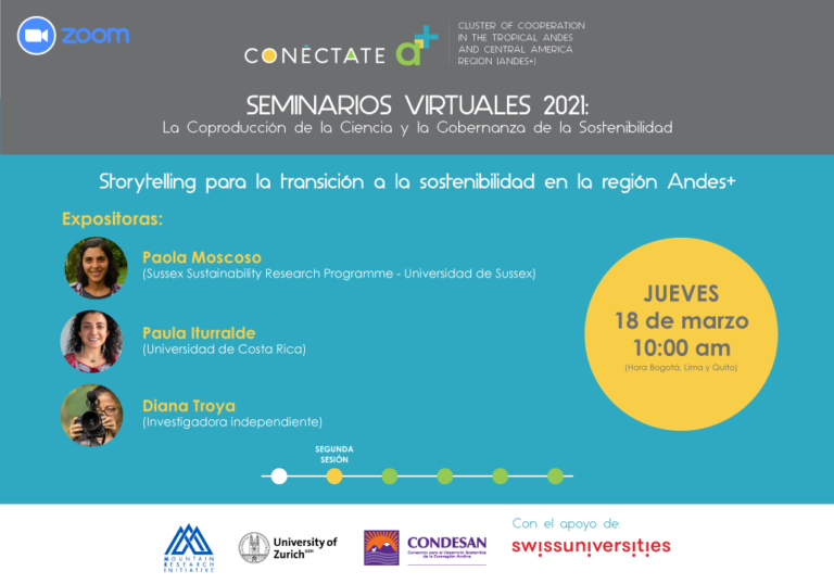 Segunda sesión del Ciclo de Seminarios virtuales Conéctate A+ 2021: Storytelling para la transición a la sostenibilidad en la región Andes