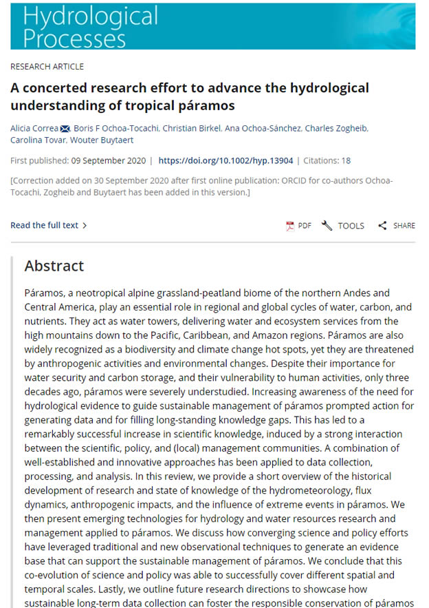 A concerted research effort to advance the hydrological understanding of Tropical Páramos